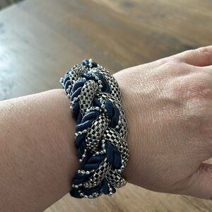 Silver Toned and marine Braided Mesh Bangle Bracelet Twist